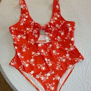 Plus Size Red Floral One Piece
